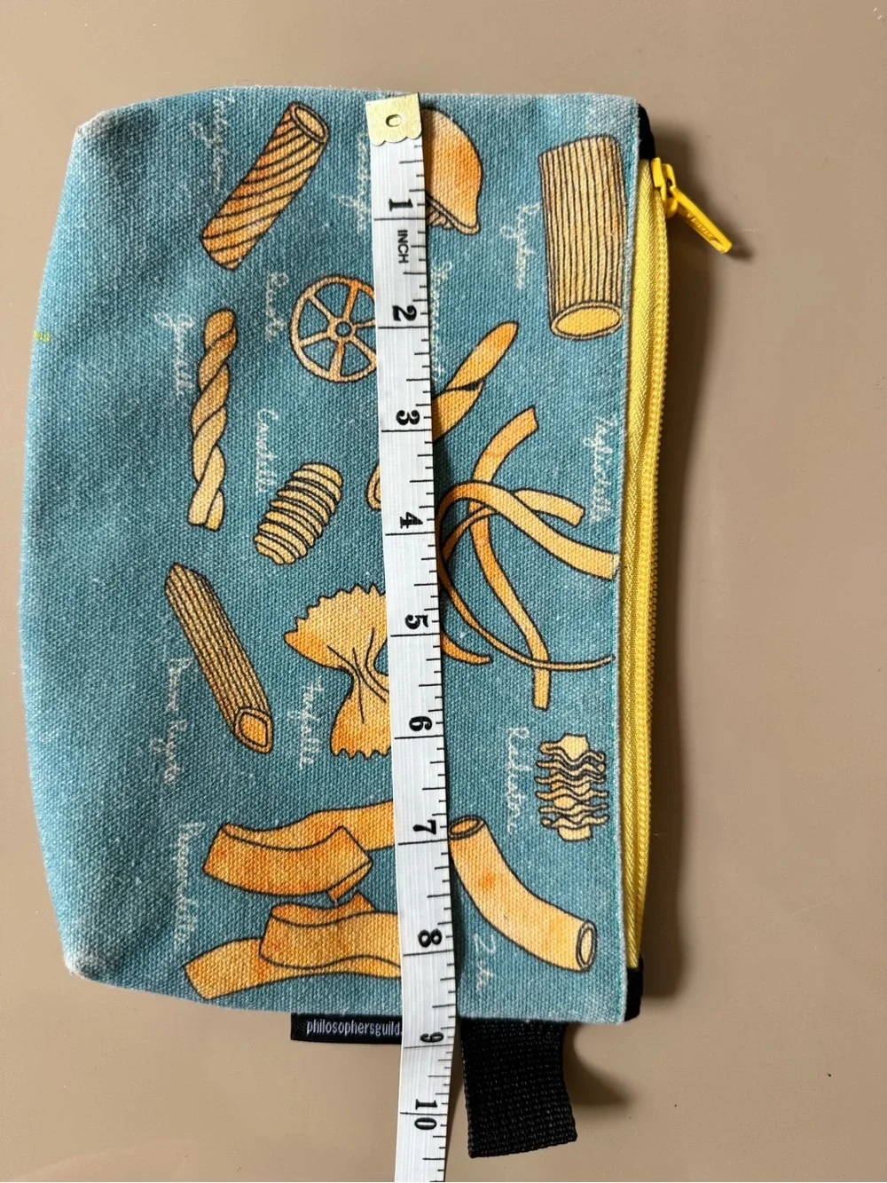 Pasta Bag past-print zip pouch/pencil case in teal/yellow